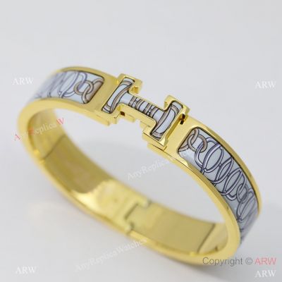 High Quality Replica Hermes Printed Enamel Clic-Clac H Bracelet